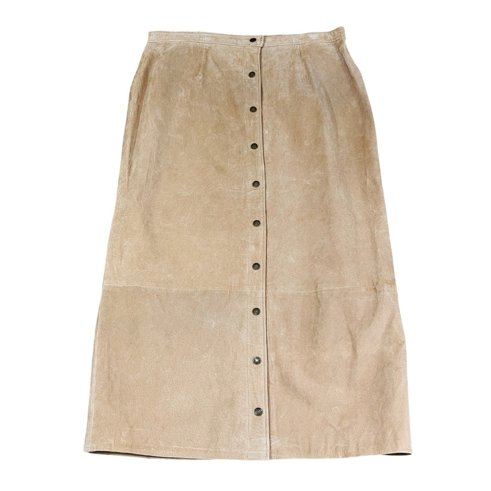 Ashley Stewart Tan Suede Midi Skirt Snap Front Cowgirl Womens Plus Size 18 NWT